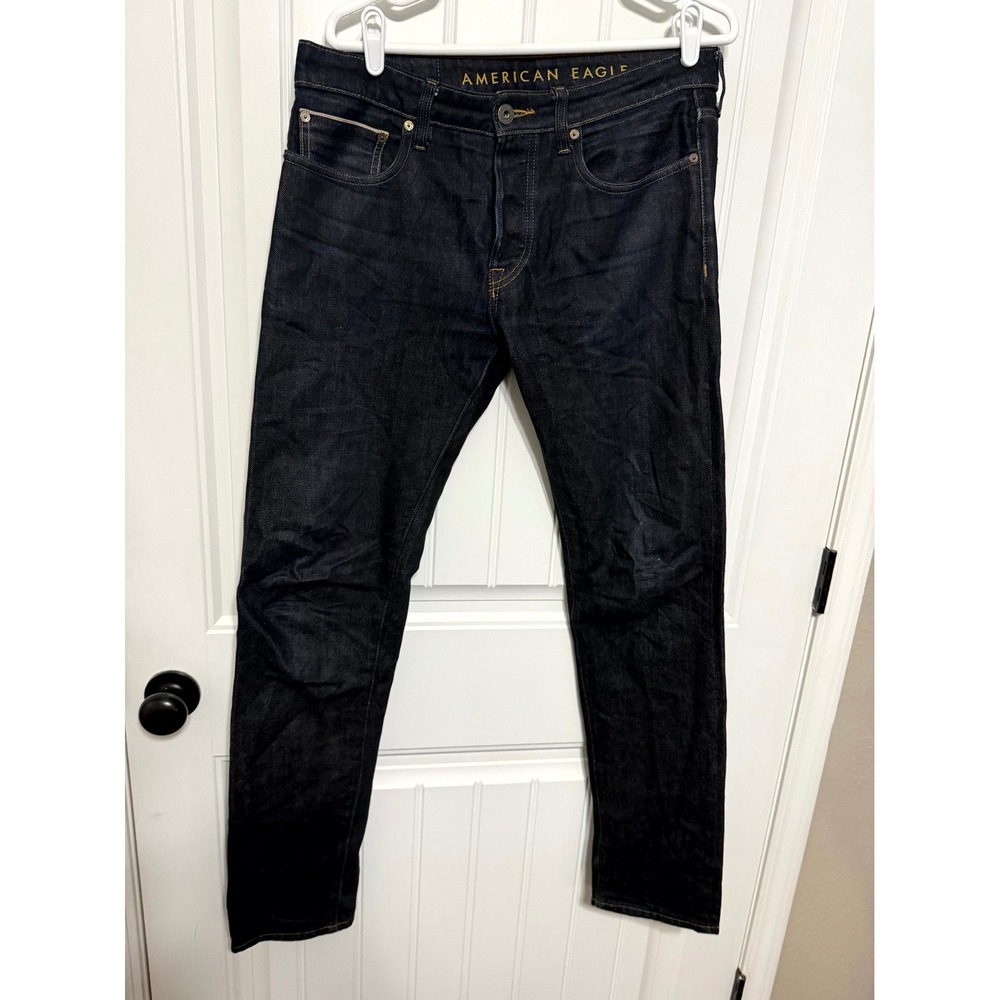American Eagle Jeans Mens 32x34 Original Straight Dark Indigo Blue EUC‎
